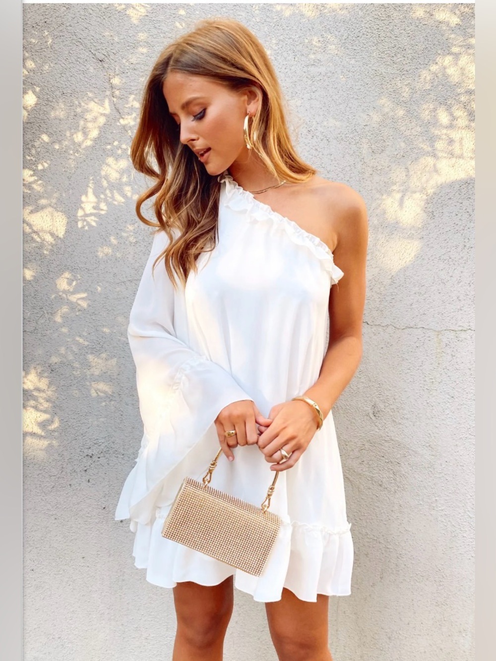 Show Me Your Mumu Wonder Mini Dress White One Shoulder Ruffle Size M